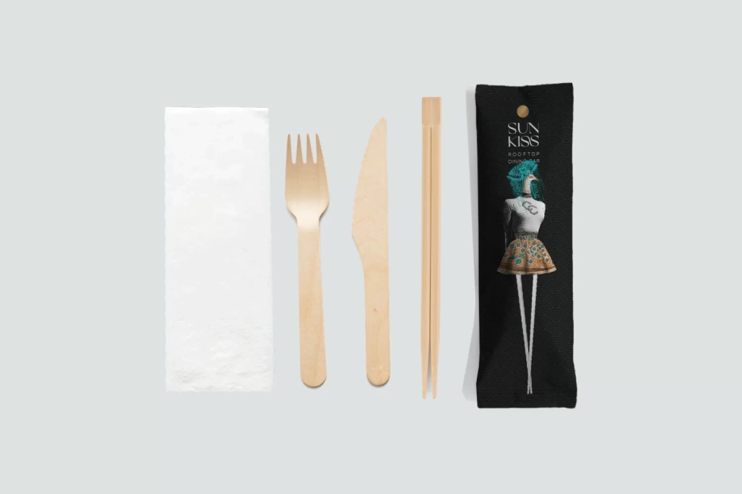 custom printed eco-friendly disposable wooden cutlery set